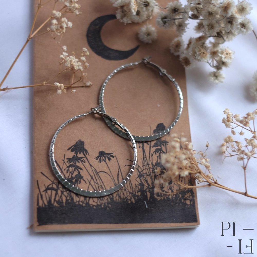 NWOT Earrings silver color textured hoops